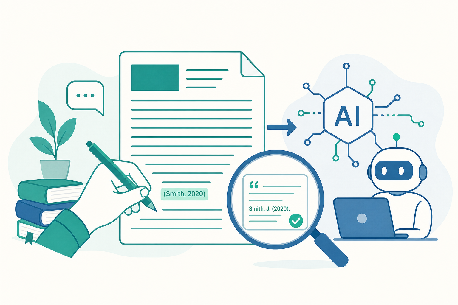 AI 輔助寫作概念示意圖